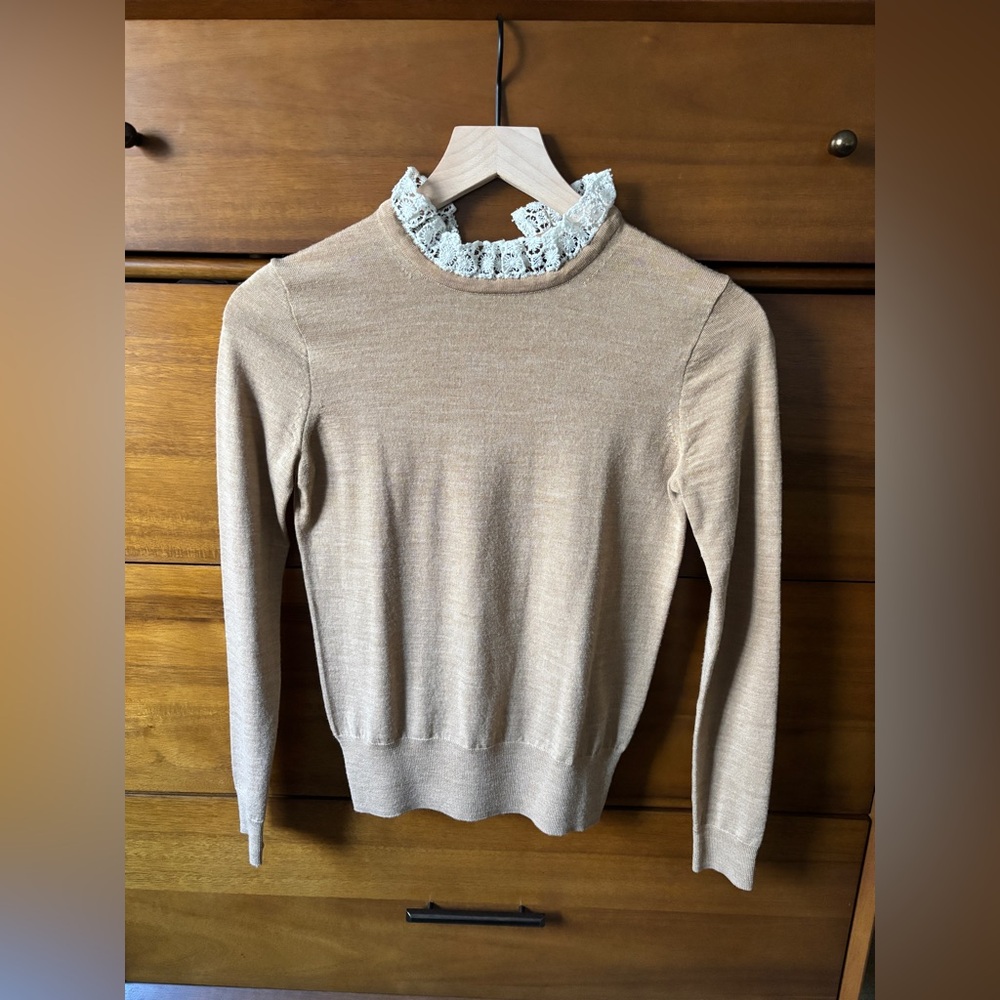 J Crew Merino Sweater with Lace Collar XXS